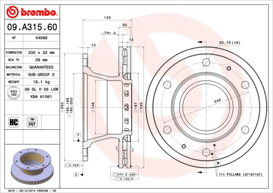 Stabdžių diskas BREMBO 09.A315.60