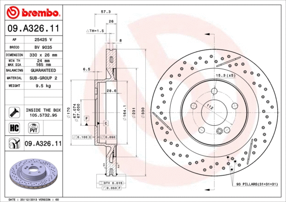 Stabdžių diskas BREMBO 09.A326.11