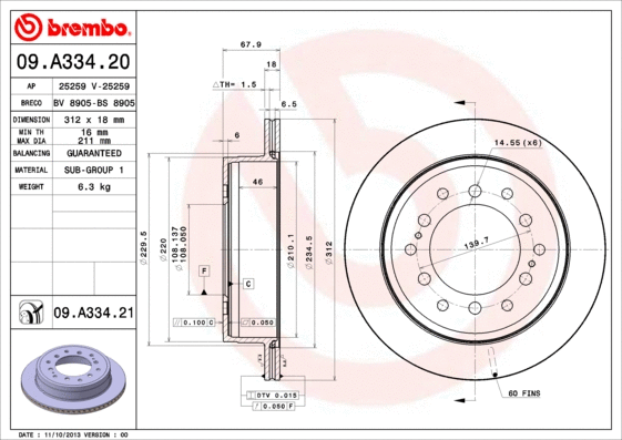 Stabdžių diskas BREMBO 09.A334.21