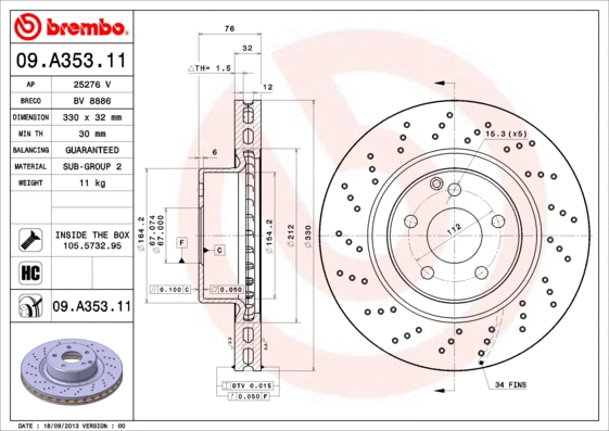 Stabdžių diskas BREMBO 09.A353.11