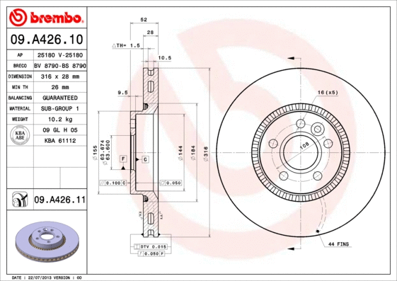 Stabdžių diskas BREMBO 09.A426.11