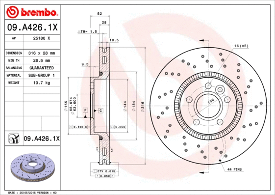 Stabdžių diskas BREMBO 09.A426.1X