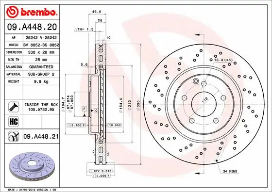 Stabdžių diskas BREMBO 09.A448.21