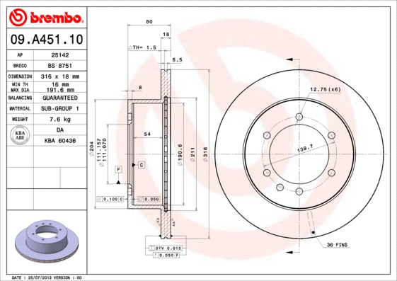 Stabdžių diskas BREMBO 09.A451.10