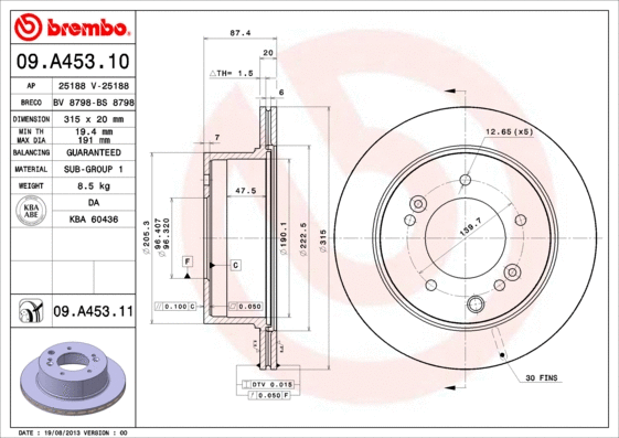 Stabdžių diskas BREMBO 09.A453.11