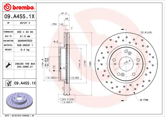 Stabdžių diskas BREMBO 09.A455.1X