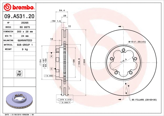 Stabdžių diskas BREMBO 09.A531.20