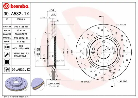 Stabdžių diskas BREMBO 09.A532.1X