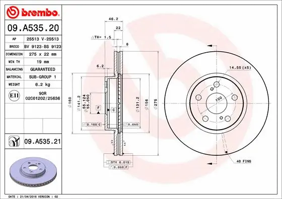 Stabdžių diskas BREMBO 09.A535.21