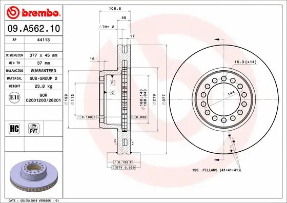 Stabdžių diskas BREMBO 09.A562.10