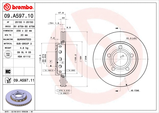 Stabdžių diskas BREMBO 09.A597.11