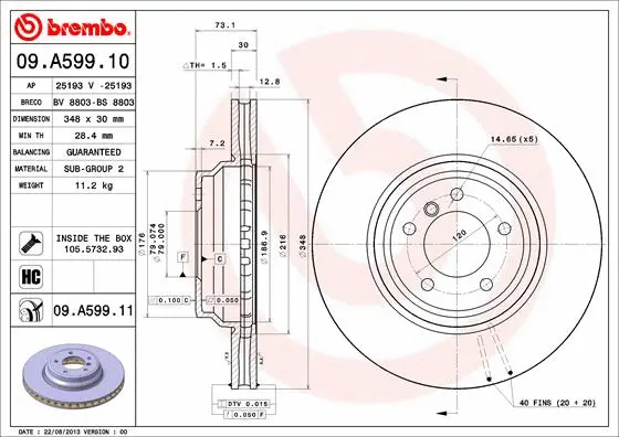 Stabdžių diskas BREMBO 09.A599.11