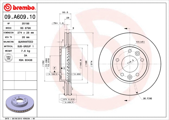 Stabdžių diskas BREMBO 09.A609.10