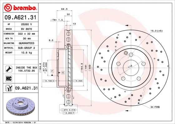 Stabdžių diskas BREMBO 09.A621.31