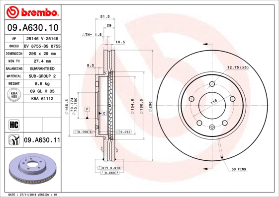Stabdžių diskas BREMBO 09.A630.11