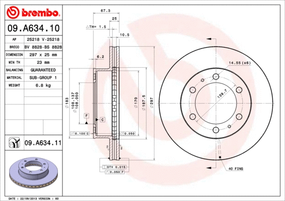 Stabdžių diskas BREMBO 09.A634.11
