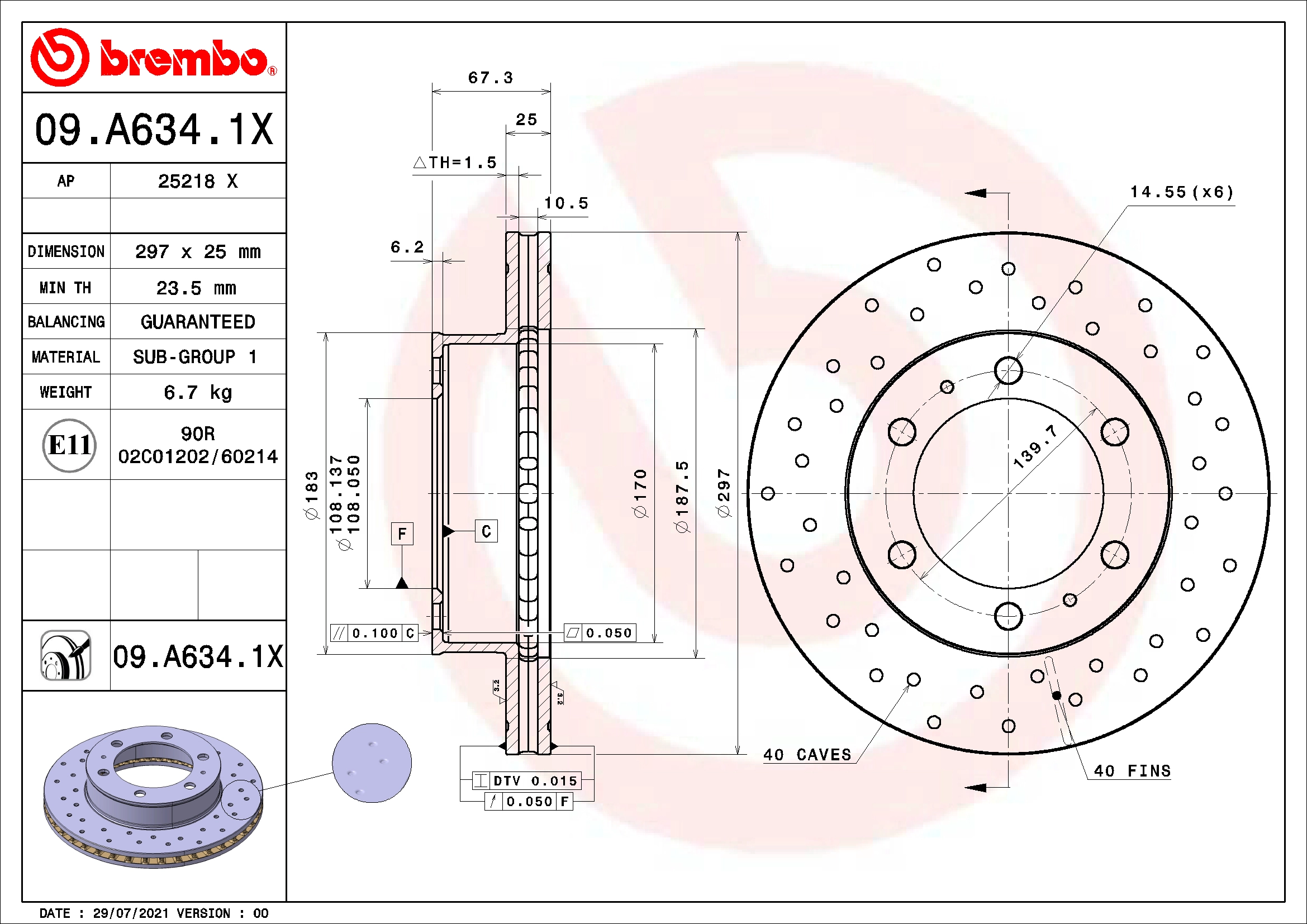 Stabdžių diskas BREMBO 09.A634.1X