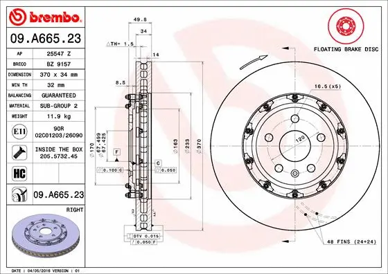 Stabdžių diskas BREMBO 09.A665.23