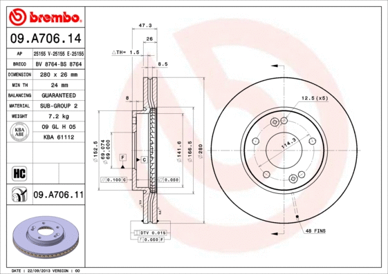 Stabdžių diskas BREMBO 09.A706.11