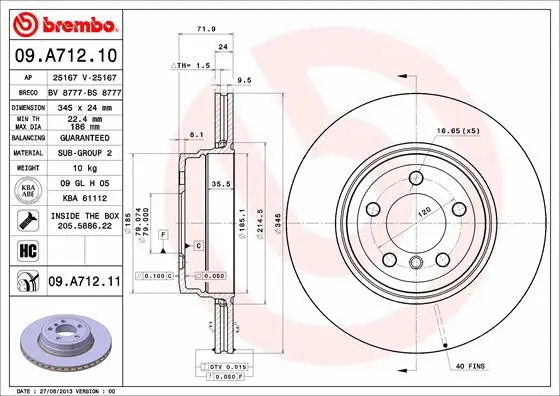 Stabdžių diskas BREMBO 09.A712.11