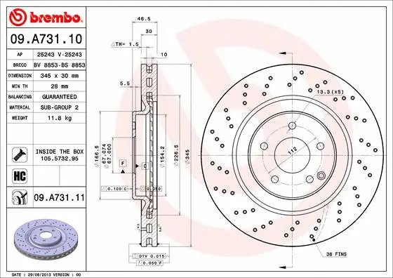 Stabdžių diskas BREMBO 09.A731.11