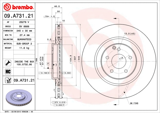 Stabdžių diskas BREMBO 09.A731.21
