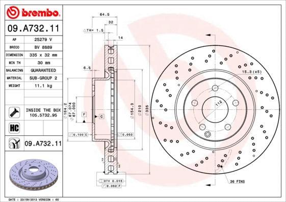 Stabdžių diskas BREMBO 09.A732.11