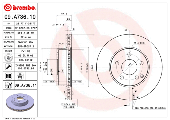 Stabdžių diskas BREMBO 09.A736.11