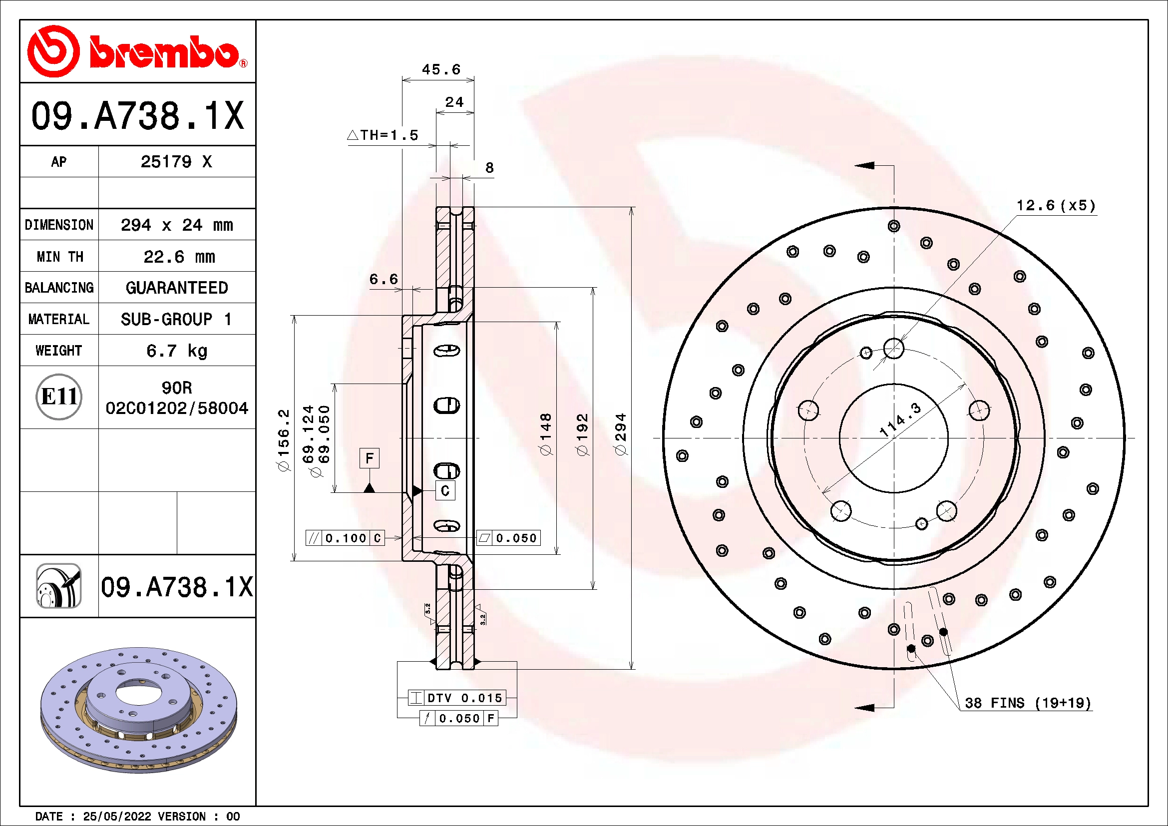 Stabdžių diskas BREMBO 09.A738.1X