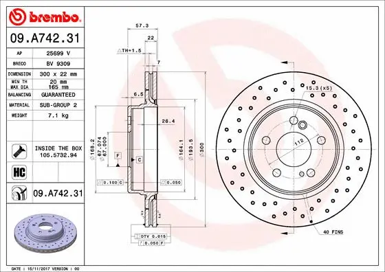 Stabdžių diskas BREMBO 09.A742.31