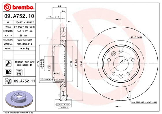 Stabdžių diskas BREMBO 09.A752.11