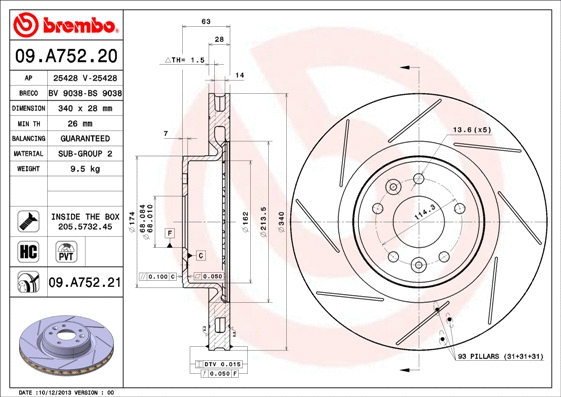 Stabdžių diskas BREMBO 09.A752.21
