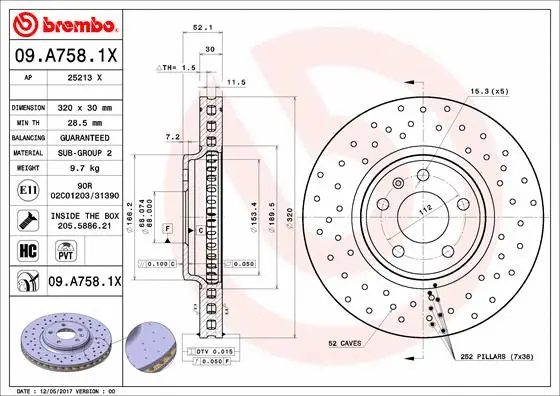 Stabdžių diskas BREMBO 09.A758.1X