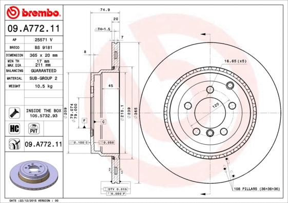 Stabdžių diskas BREMBO 09.A772.11