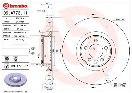 Stabdžių diskas BREMBO 09.A773.11