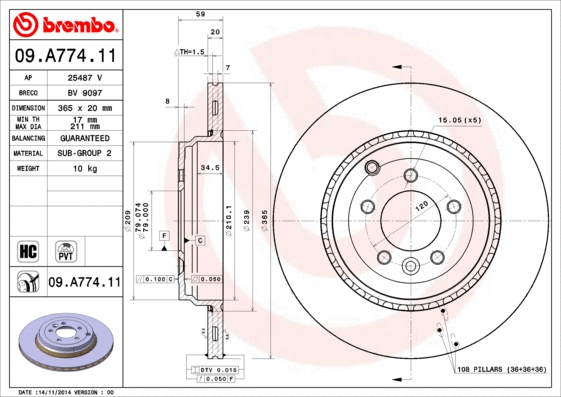 Stabdžių diskas BREMBO 09.A774.11