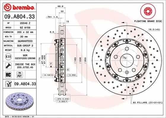 Stabdžių diskas BREMBO 09.A804.33