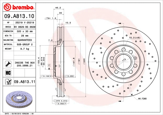 Stabdžių diskas BREMBO 09.A813.11