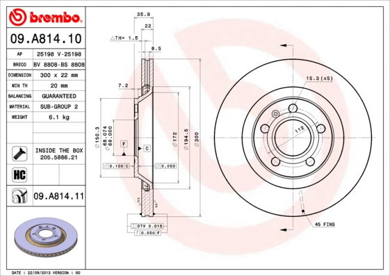 Stabdžių diskas BREMBO 09.A814.11