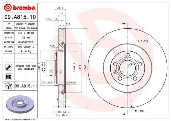 Stabdžių diskas BREMBO 09.A815.11