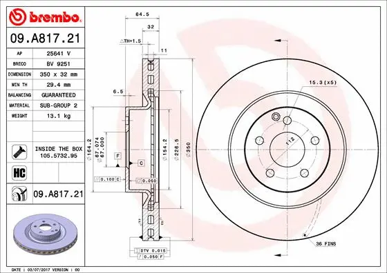Stabdžių diskas BREMBO 09.A817.21