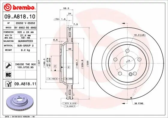 Stabdžių diskas BREMBO 09.A818.11