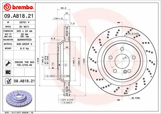 Stabdžių diskas BREMBO 09.A818.21