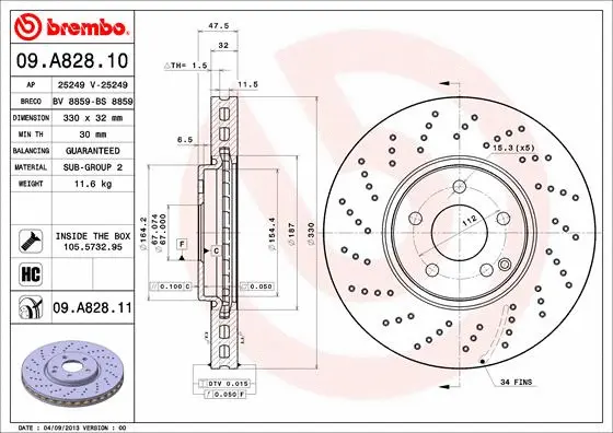 Stabdžių diskas BREMBO 09.A828.11