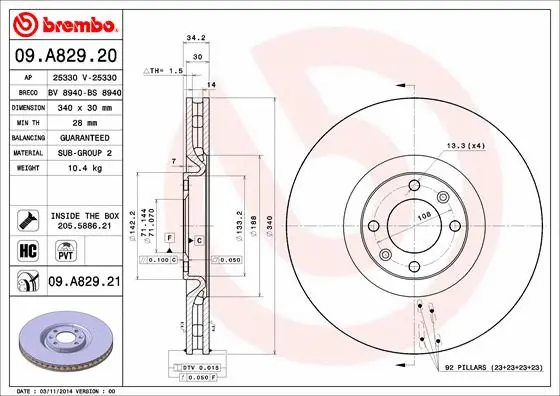 Stabdžių diskas BREMBO 09.A829.21