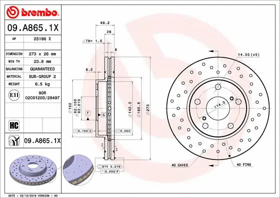 Stabdžių diskas BREMBO 09.A865.1X