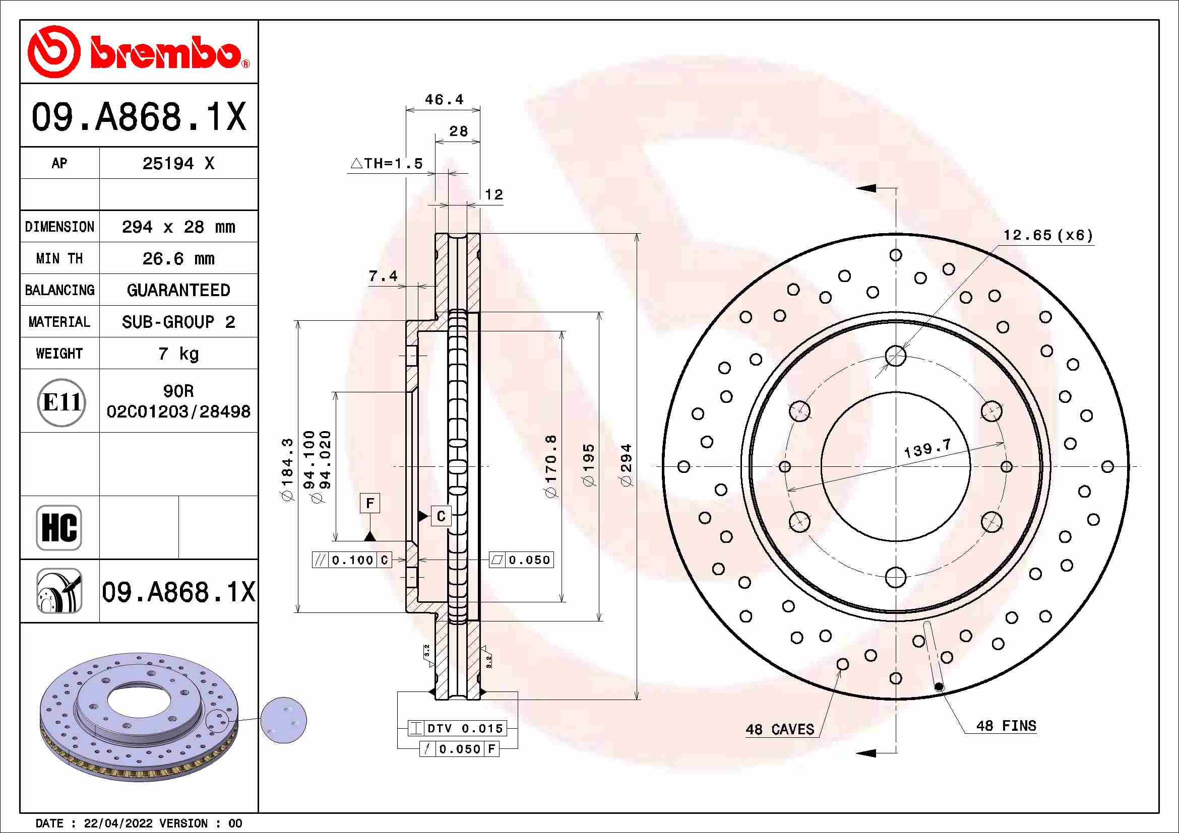 Stabdžių diskas BREMBO 09.A868.1X