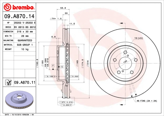 Stabdžių diskas BREMBO 09.A870.11