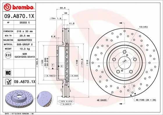Stabdžių diskas BREMBO 09.A870.1X