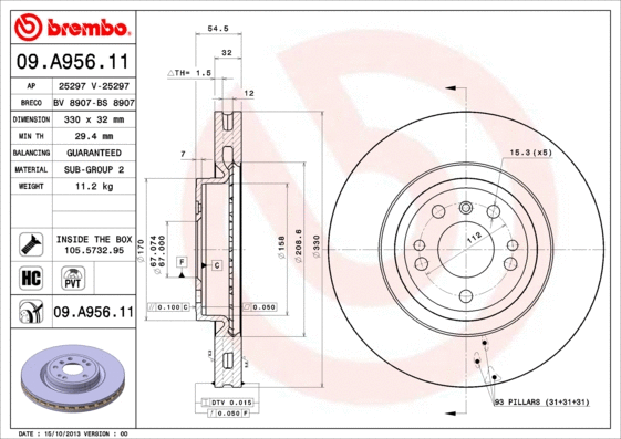 Stabdžių diskas BREMBO 09.A956.11